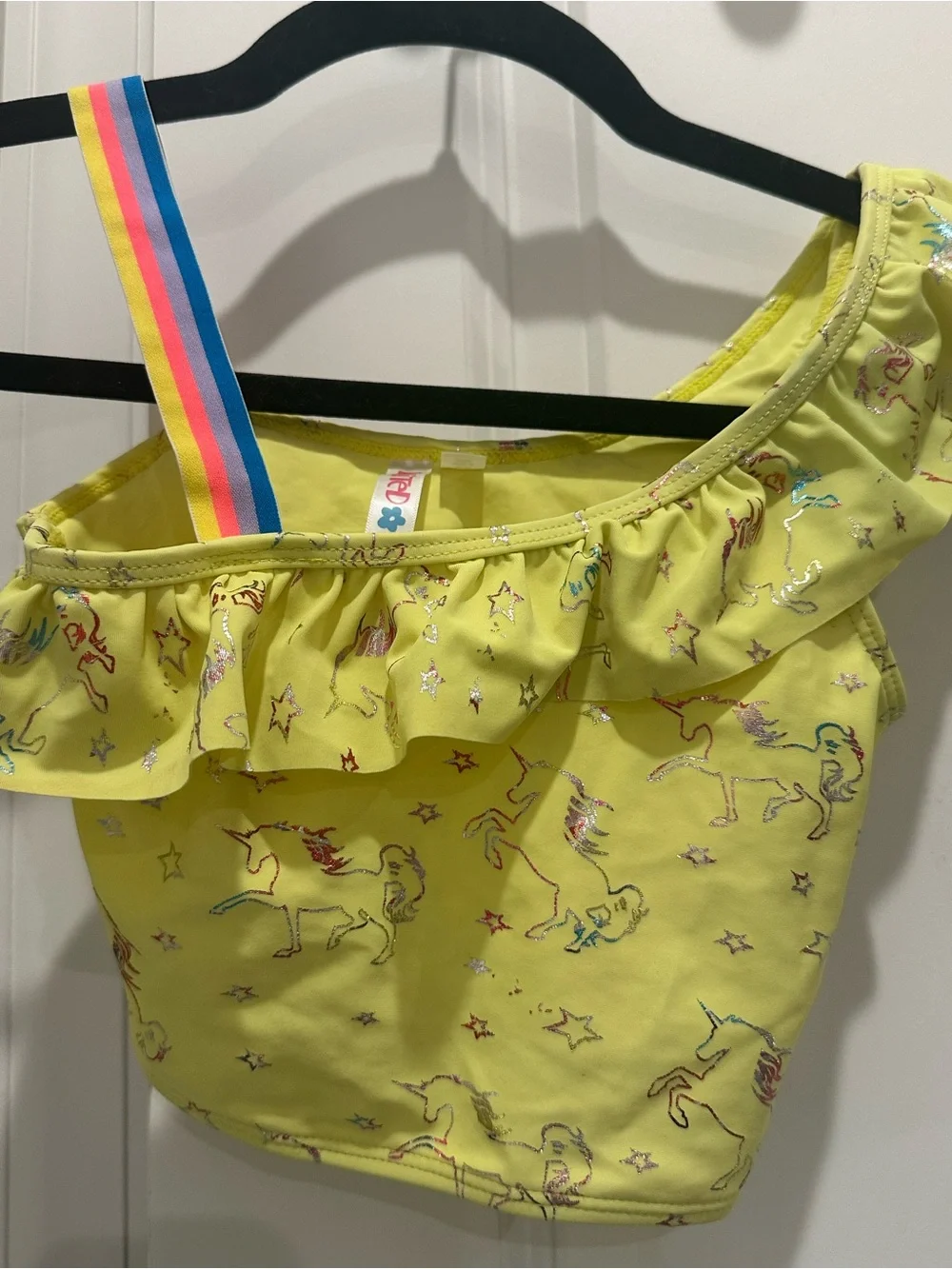 Limited Too Yellow Unicorn Ruffle Bikini Set with Rainbow Strap